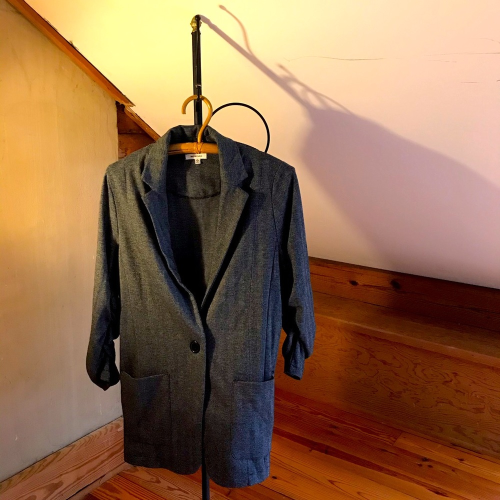 Max Studio Grey Herringbone Sweater Blazer, EUC, L